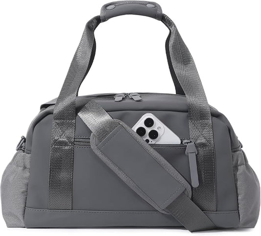 Small Gym Bag for Women, Mini Crossbody Gym Duffle Bag with Wet Compartment, Carry on Gym Tote Bag for Workout Dance Sport Travel (Medium-Grey)