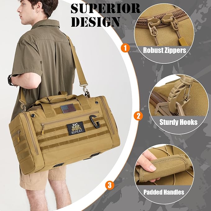 45L Gym Bag for Men & Women, Tactical Military Duffle Bag for Travel Weekender Gym Workout Deployment, Large Sports Bag for Hockey Football Baseball Soccer Basketball
