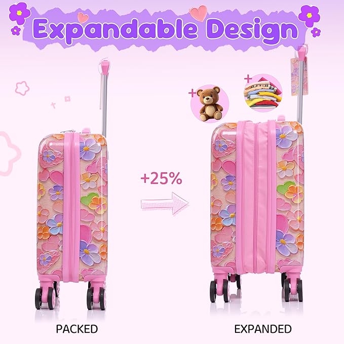 Kid’s Luggage Set 6 Piece Suitcase Set 16’’ Hardside Luggage with Spinner Wheels Girls Boys Carry on Luggage Travel Rolling Luggage Airline Approved