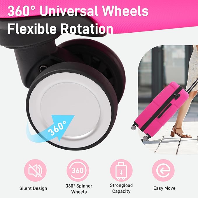 Merax Luggage Sets,6 Piece Carry on Suitcase with Travel Bags,Hardcase Suitcase Set with Double Spinner Wheels,16/20/24/28 IN Luggage Airline Approved,Pink-1