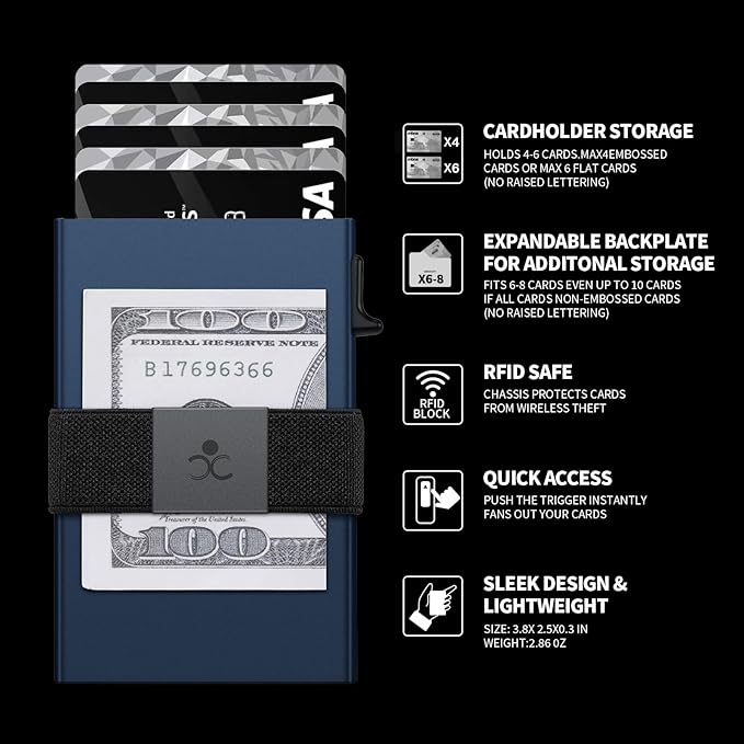 SEMORID Slim Aluminum Card Holder Wallet for Men, Durable Expandable Backplate, RFID Blocking Minimalist Metal Pop Up Wallet, Holds 12+ Cards Plus Cash