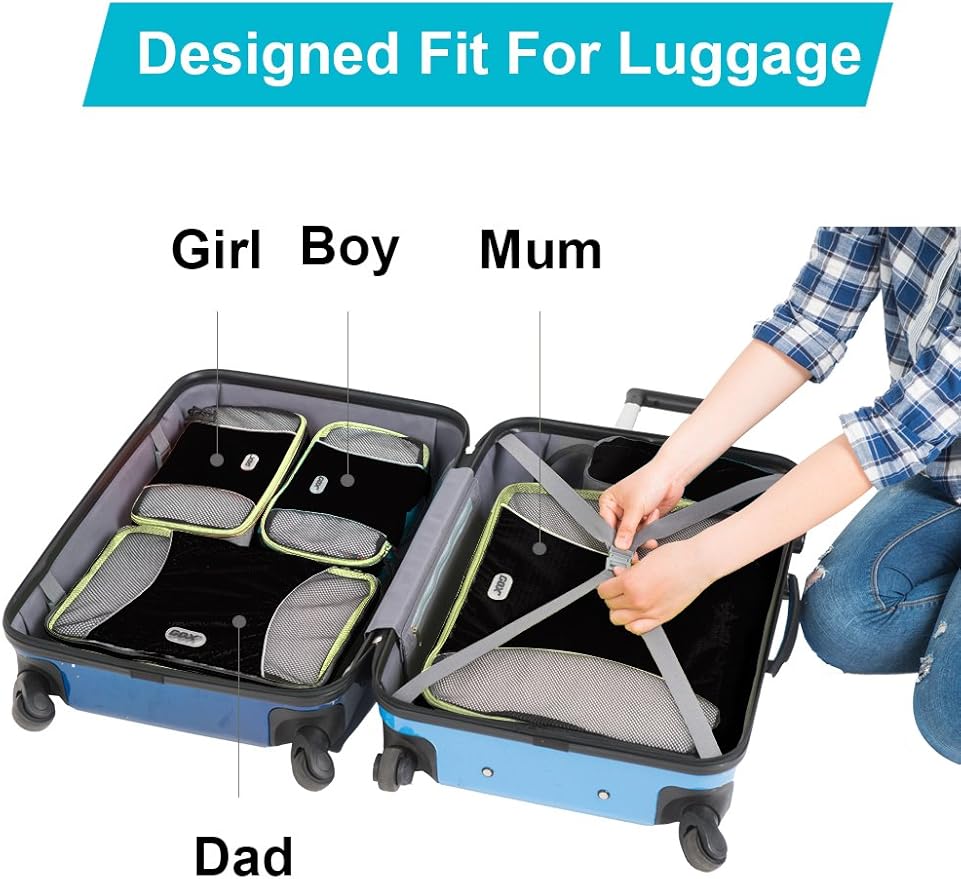 GOX Ultra Light 5 piece Packing Cubes Travel Luggage Organizer 1 Large 2 Medium 2 Small