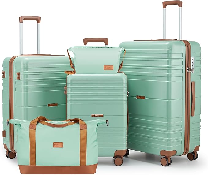 Luggage Sets with spinner wheels, PC+ABS Hard Shell Travel Luggage,Lightweight Carry-on suitcases with TSA Lock,YKK Zippers (Green, 5 piece sets(20/24/28/DB/TB))