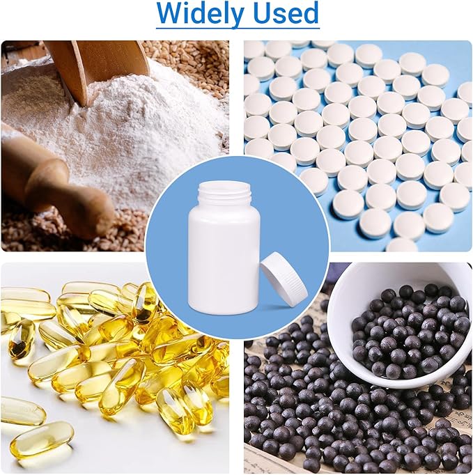 White Pill Bottle, Empty Medicine Bottles with Screw Caps for Pills Capsules Vitamins, Food Grade Plastic Medicine Containers with Labels for Travel (5oz/150ml, 4 Pcs)