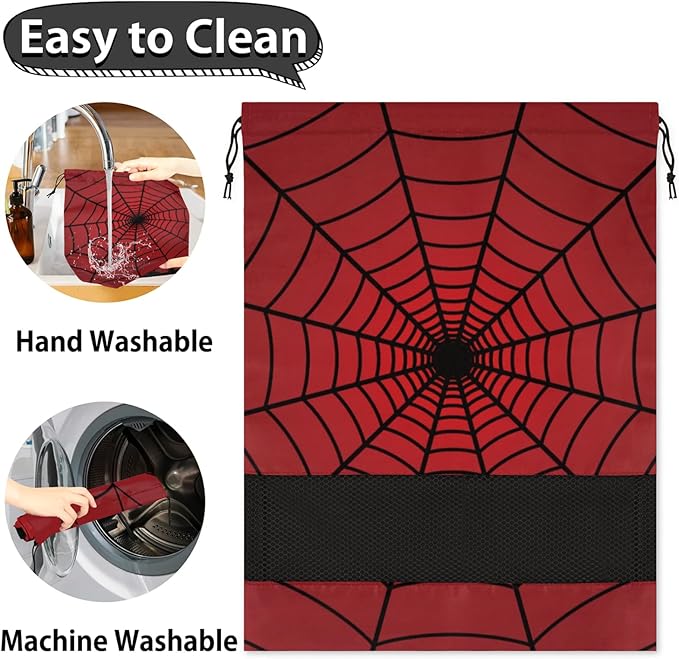 Red Web Travel Shoe Bag Waterproof Portable Shoe Bags for Storage with Drawstring Breathable Mesh Washing Organizer for Laundry Sneakers Boots Dance Shoes