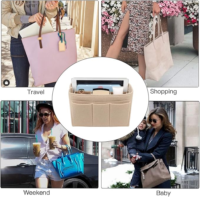 ZTUJO Purse Organizer Insert, Felt Bag Organizer For Handbag Purse Organizer, 13 Colors, 6 Size (Slender Medium, Beige)