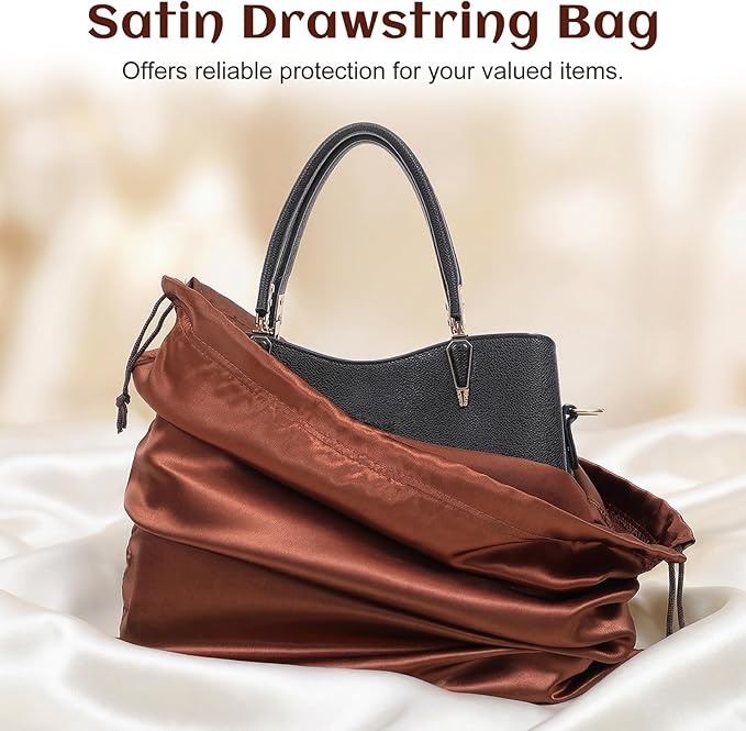 2PCS Dustproof Storage Bags with Drawstring Closure, Brown Dust Bags, Dust Cover Bag, Travel Storage Pouch for Handbags, Purses, Shoes and Boots (23.6x19.7 Inch & 19.7x15.7 Inch)