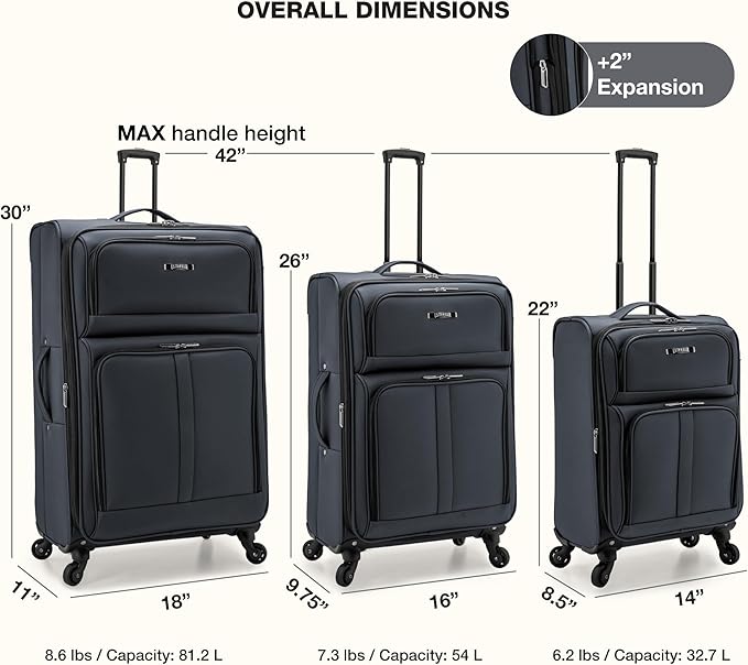 U.S. Traveler Anzio Softside Expandable Luggage with Spinner Wheels, Dark Grey, 3-Piece Set (22/26/30)
