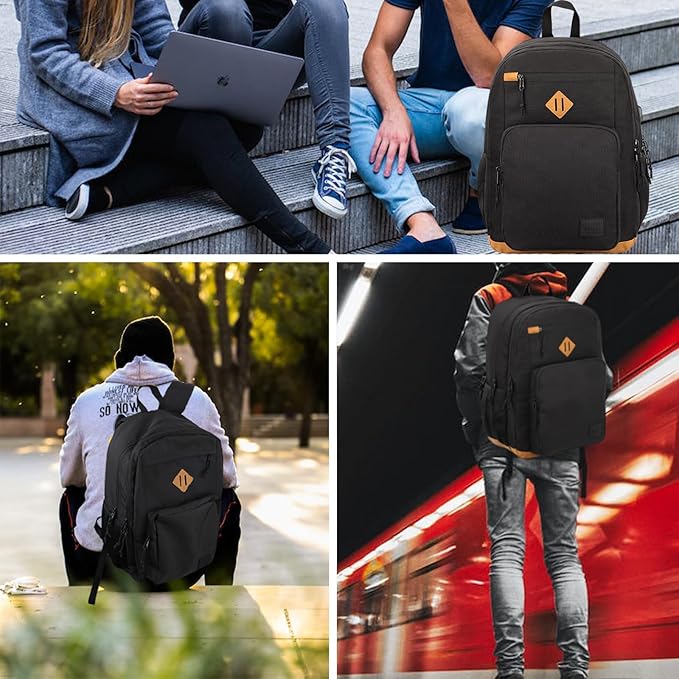 KEOFID Classic Travel backpack for Men and Women, Anti Theft Laptop Backpack for Work, Large Bag for College, Water Resistent(Black 19inches)