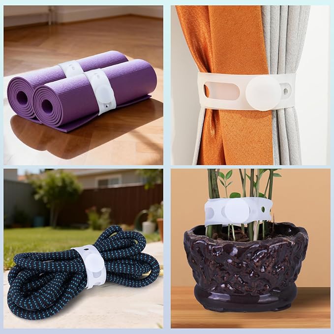 3-Pack Reusable Silicone Latch Strap, Secures Slow Cooker Lid, Pot, Bento Box, 21in Durable Elastic Self-Lock Tie for Organizing&Bundling Cords, Curtain, Yoga Mat (White&White&White)