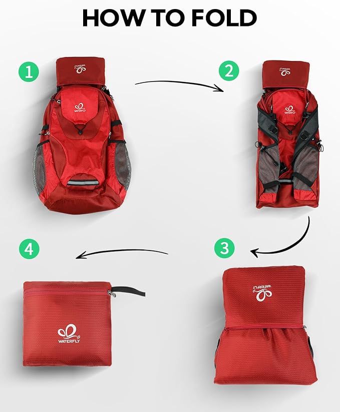 WATERFLY Lightweight Packable Hiking Backpack: 30L Foldable Travel Daypack Ultralight Camping Day Pack for Woman Man