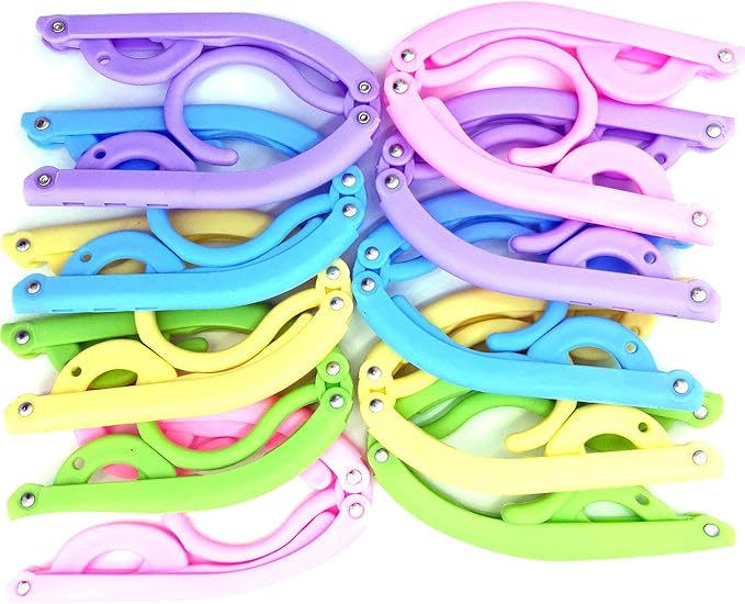 EAVOQLB 10 PCS Portable Folding Clothes Hangers Retractable Plastic Non Slip Clothing Hangers for Kids and Adults