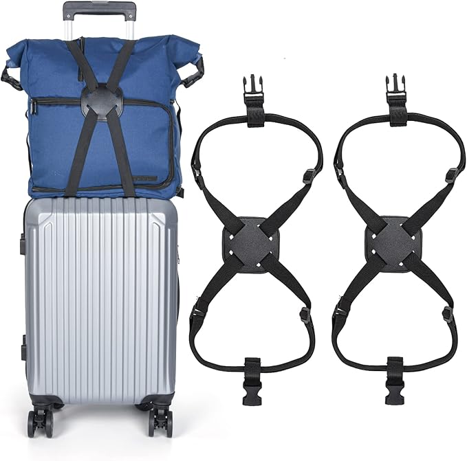 XINRUI 2 Pack Luggage Straps Bungees,Adjustable Suitcase Carry on Bag Handle Portable Tourister Travel Straps Belt Elastic Airport Travel Accessories with Buckles for Baggage Handbag