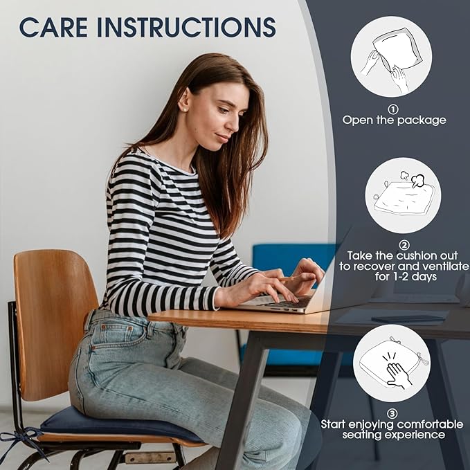 TushGuard Chair Cushions for Dining Chairs Set of 4, Soft Seat Cushions for Kitchen Chairs, Non-Slip Bottom with Ties, Comfortable Everyday Chair Pads, Blue