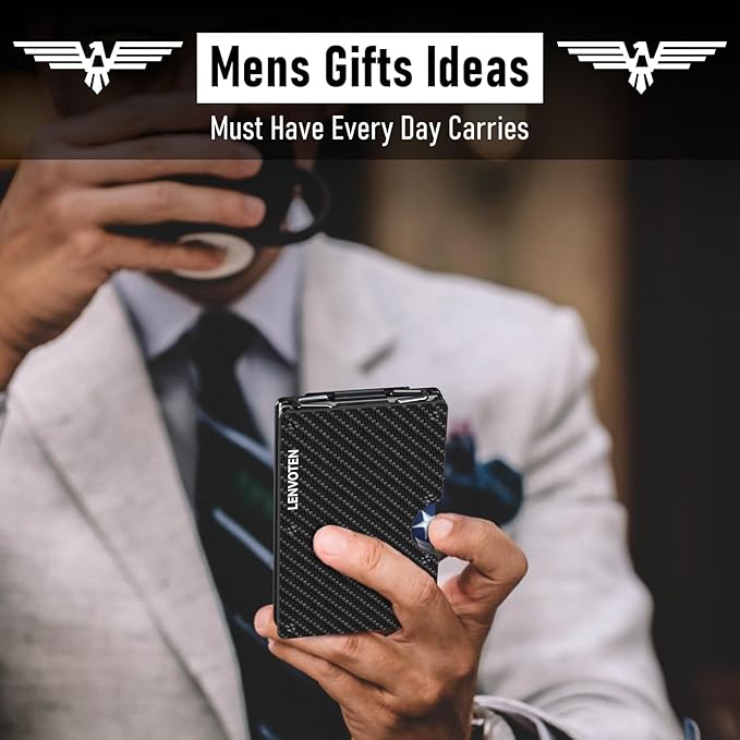 Lenvoten Upgraded Hinged Minimalist Wallet for Men | Slim Metal RFID Blocking Wallet | Credit Card Holder & Money Clip Holds 20 Cards | Premium Scratch-Resistant Finish | Ideal Gift for Men