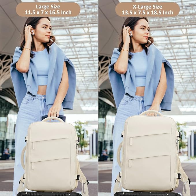 Carry on Backpack for Women TSA Approved 15.6 Inch Travel Laptop Backpack for Women Travel Essentials Foldable Womens Travel Backpack Suitcase Beige