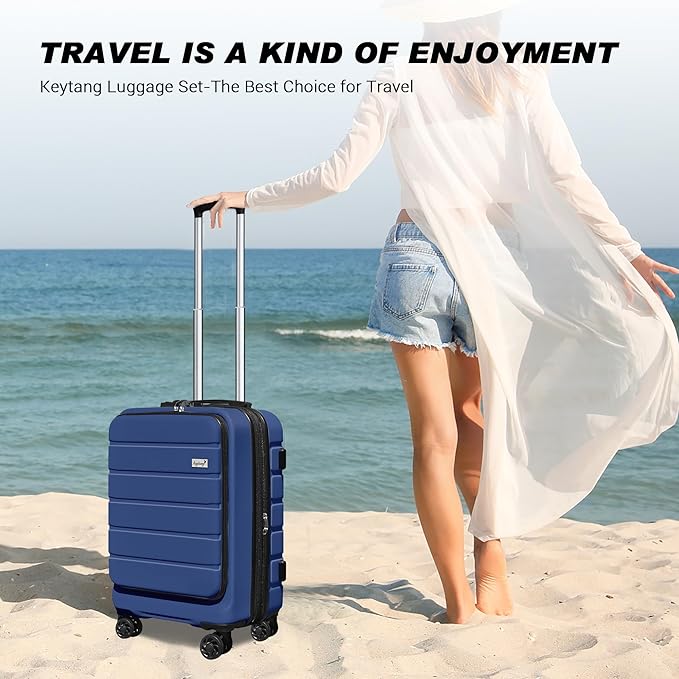 Explorer 20 Inch Carry On - Hardshell Suitcases with Front Pocket, Navy Blue