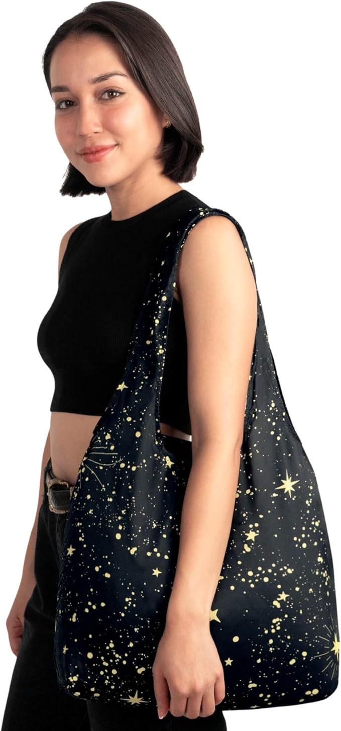 Nanobag Ultralight Foldable Tote for Women & Men, Reusable Grocery & Travel Bag, Packable Collapsible Compact Market Essential (Standard Stars)