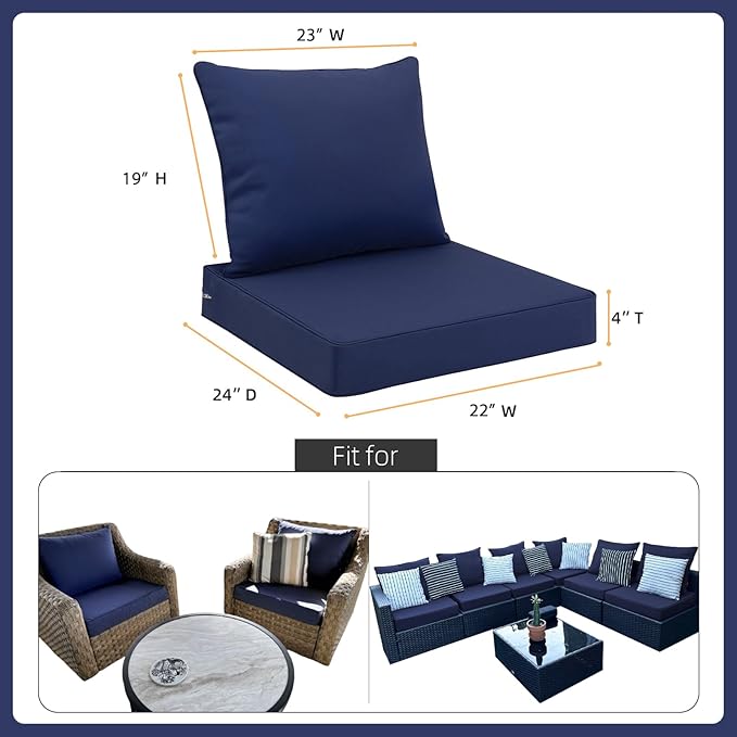 Favoyard Outdoor Seat Cushion Set 22 x 24 Inch Waterproof & Fade Resistant Patio Furniture Cushions with Removable Cover Deep Seat & Back Cushion with Tie Straps for Chair Sofa Couch