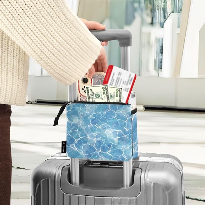 Luggage Cup Holder for Suitcases Free Hands Travel Cup Holder Portable Suitcase Cup Drink Holder Luggage Cup Caddy Bag Carrier Summer Blue Pool Ripples
