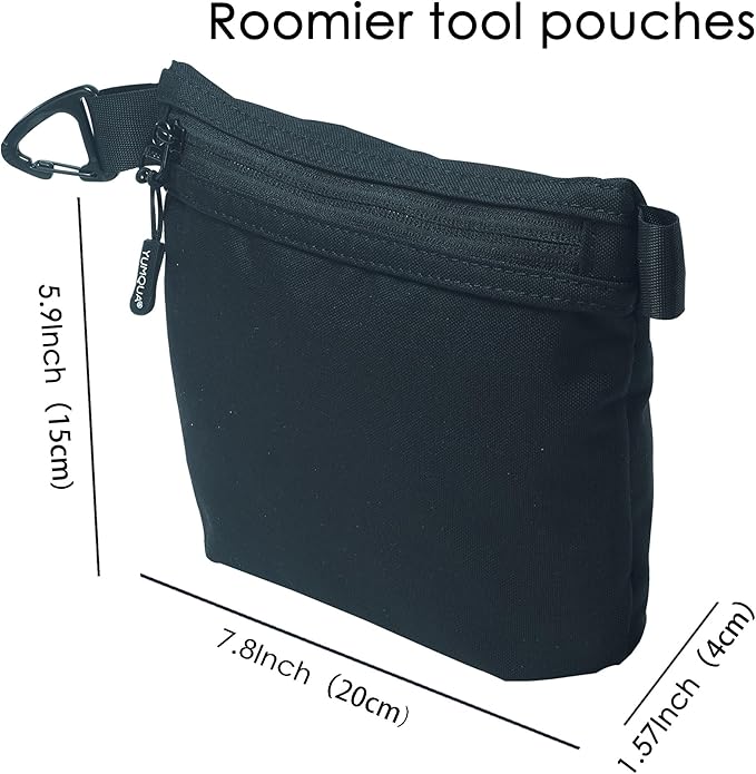 YUMQUA Water-Resistant Zipper Pouch with Carabiner Clip, Small Nylon Multipurpose Travel Digital Cosmetics Toiletry Bag Tool Storage Pouch, Black