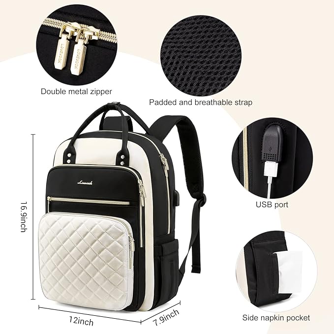 LOVEVOOK Laptop Backpack for Women, Water Resistant Travel Work Backpacks Purse Stylish College Business Teacher Nurse Computer Bag with USB Charging Port, Fits 15.6" Laptop