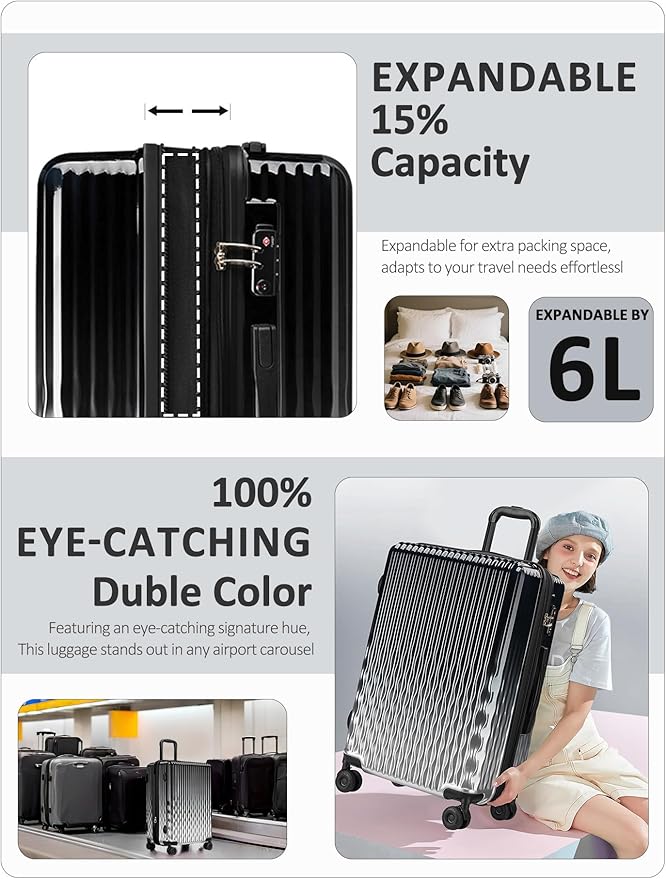 Checked 2 Sets 22 Inch/25 Inch Luggage, ABS+PC Hardshell Suitcase Lightweight Large Travel Luggage with Spinner Wheels & TSA Lock