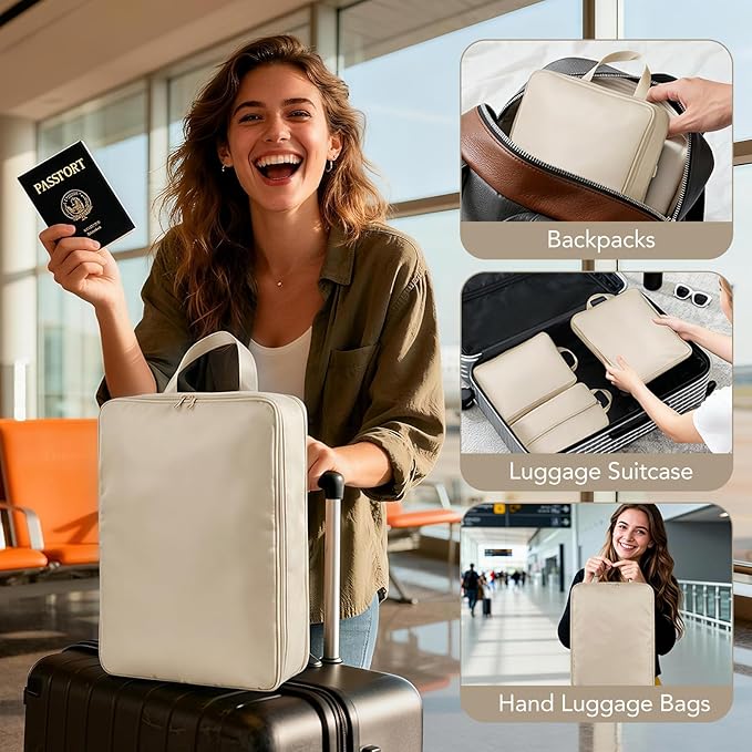 Packing Cubes for Travel,Space-Saving & Stylish Minimalist Design Lightweight,Traval Organizer Bags for Luggage，Compression Packing Cubes Set 4 - Gifts for Women Beige
