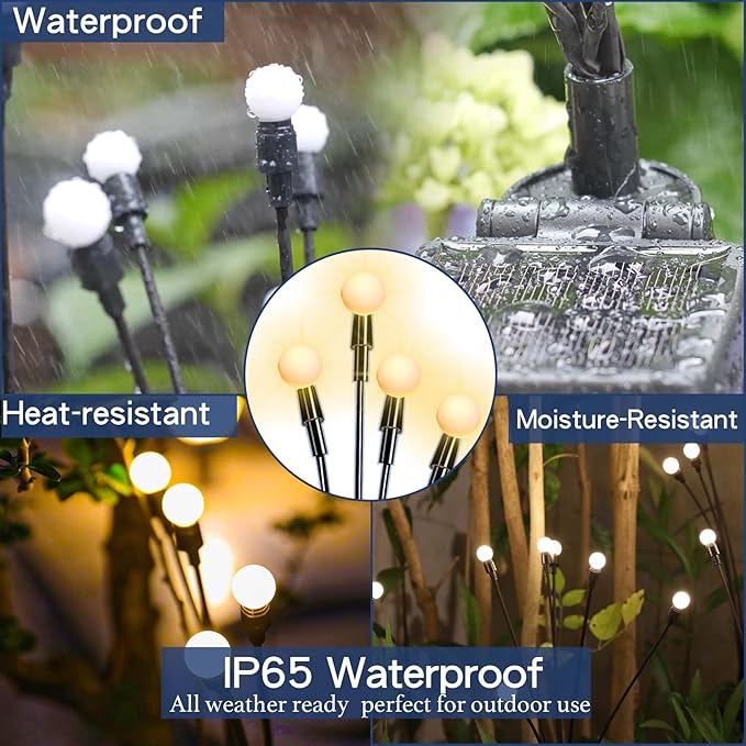 TONULAX Solar Garden Lights - Upgraded Solar Swaying Light, Sway by Wind, Outdoor Lights, Yard Patio Pathway Decoration, High Flexibility Iron Wire & Heavy Bulb Base, Warm White(2 Pack)
