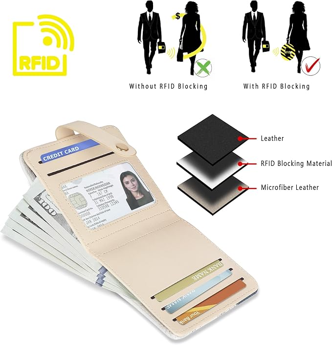 Airkit Small Wallets Woman RFID Blocking Leather Credit Card Holder - with ID Window - Card Wallets for Women - with Zipper Coin Purse - Keychain Wallet