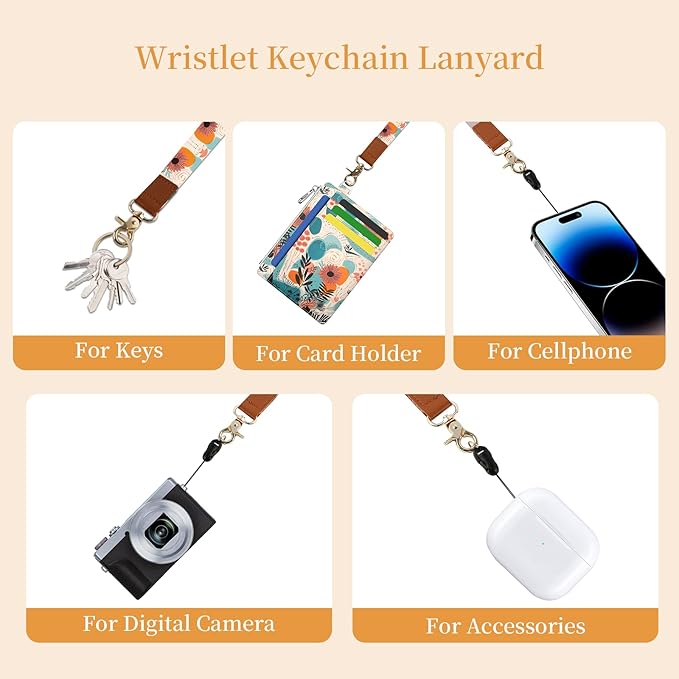 Hancynir Slim Wallet Women Credit Card Holder, Abstract Boho Floral RFID Blocking Front Pocket Wallet Wristlet Keychain Lanyard, Small Cute Thin Travel Zipper Coin PU Leather Card Case Organizer Gifts