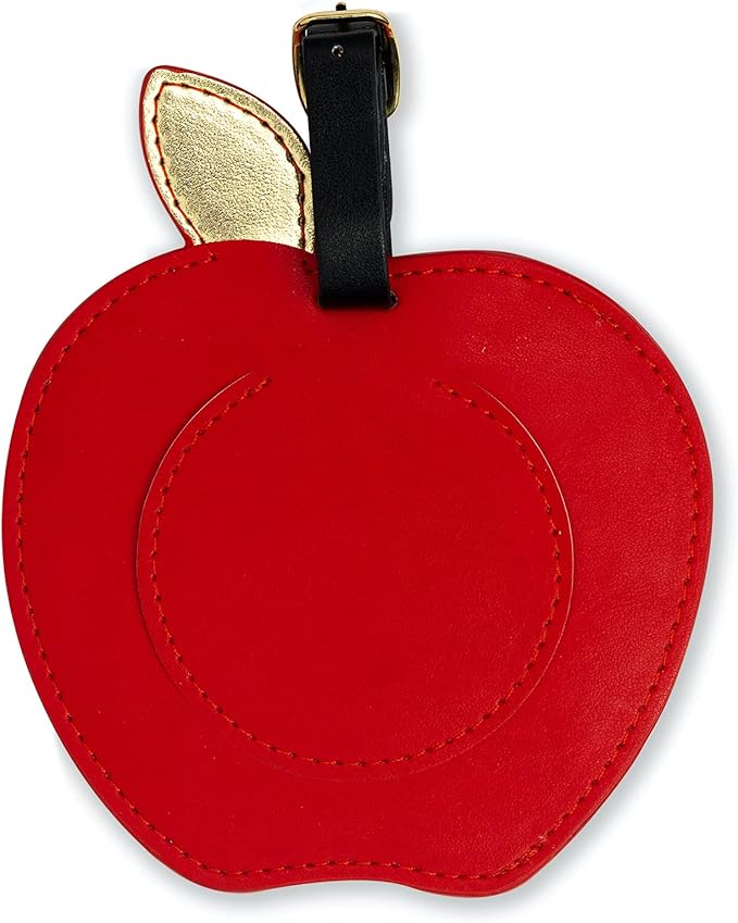 Kate Spade New York Round Red Vegan Leather Luggage Tag for Women, Durable Suitcase ID Tag, Apple