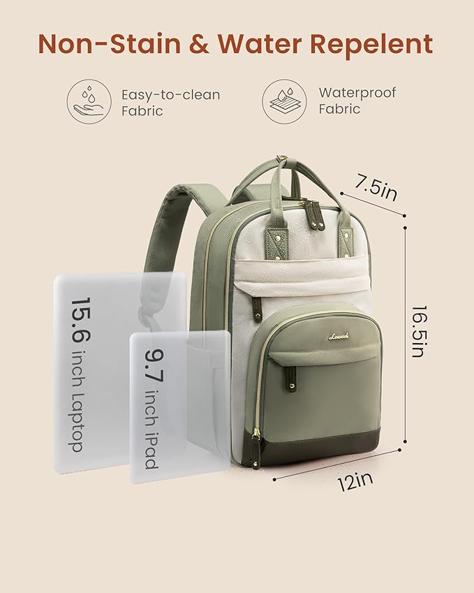 LOVEVOOK Laptop Backpack for Women with Giant Tumbler Holder Pocket,15.6 inch School College Book Bag Nurse Teacher Backpack,Work Travel Backpack Laptop Computer Bag,Pea green-Light yellow-Burlap blue