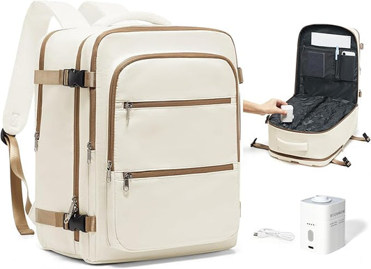 Vacuum Backpack Travel with Pump,Vacuum Sealed Backpack,Travel Backpack with Vacuum System,40x30x20 Airbag Travel,Laptop Vacpack Backpacks Bag Airline Flight Approved,Beige