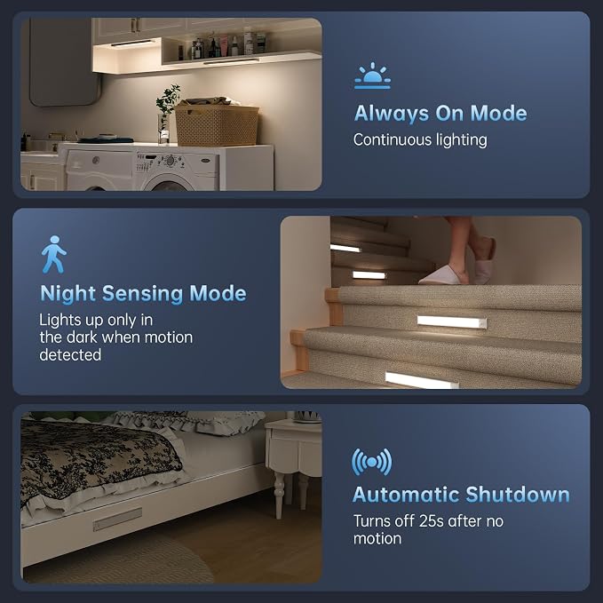 Under Cabinet Lighting Wireless,12inch Motion Sensor Light Indoor | 1800mAh Rechargeable,3 Colors Dimmable,Magnetic Closet Lights,Battery Operated,Under Counter Lights for Kitchen 5Pack