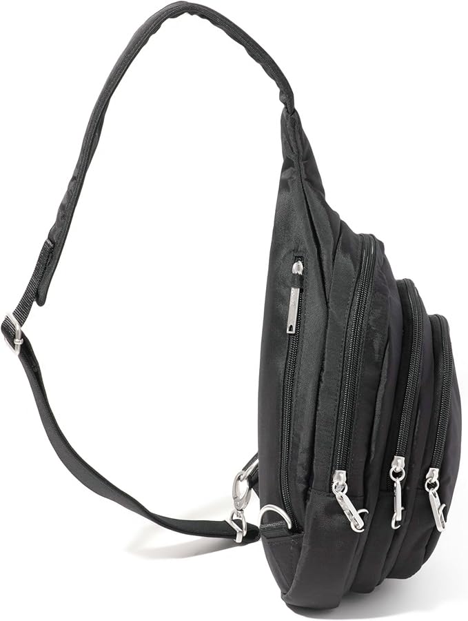 Baggallini Securtex® Anti-Theft Multi Zip Sling - Lightweight 8.6"x15.2" Travel Bag with Locking Zippers & RFID Protection