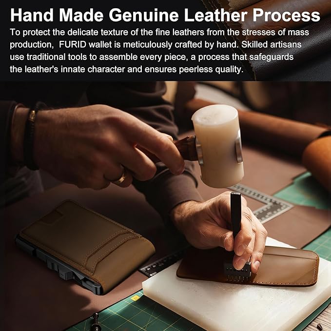 furid Genuine Leather Wallet for Men: Slim RFID Minimalist Wallets with Money Clip - Smart Pop Up Credit Card Holder for Front Pocket - Gifts for Husband Father on Birthday Anniversary