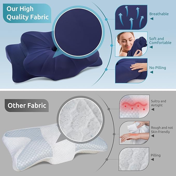 DONAMA Cervical Pillow for Neck and Shoulder Pain Relief, Cooling Contour Memory Foam Pillow, Dual-Height Ergonomic Neck Support Pillow for Side Back Stomach Sleepers with Removable Pillowcase