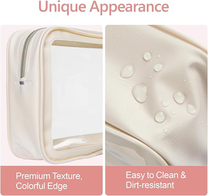 PACKISM TSA Approved Toiletry Bag 4 Medium - Quart Size Clear Makeup Bag for Carry On, Airport Security Compliant Clear Travel bag for Toiletries with Reinforced Seams, Beige
