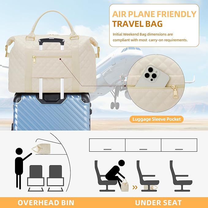 Gifts for Women, Initial Travel Duffle Bag, Personalized Weekender Overnight Bags, Gift for Mom Friend College Girl Graduation Teacher（Beige,E)