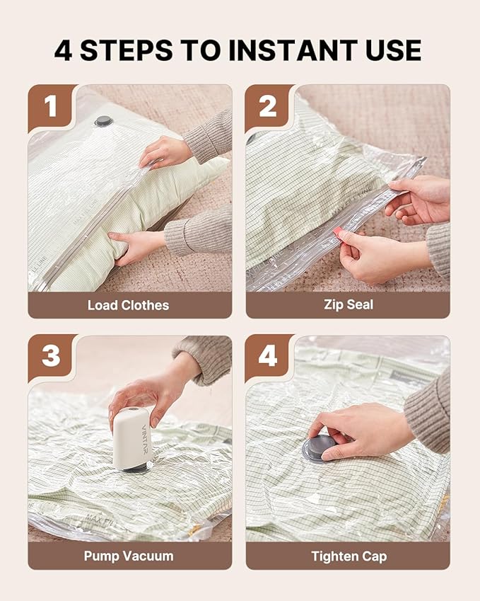 Vacuum Seal Bags for Clothing Travel with Rechargeable Cordless Pump, VINTAR 24 Pack Space Saver Vacuum Storage Bags, Travel Vacuum Compression Bags Set for Luggage Clothes Bedding Blanket