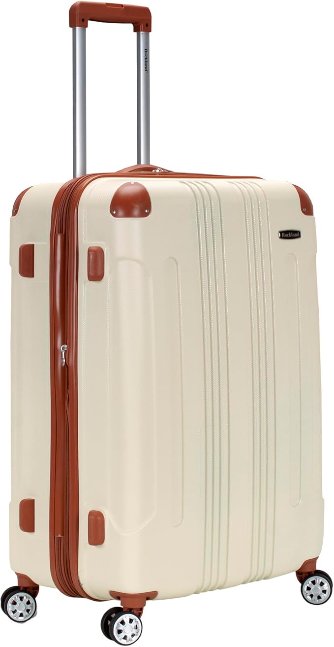 Rockland London Hardside Expandable Spinner Wheel Luggage, White, Checked-Large 28-Inch
