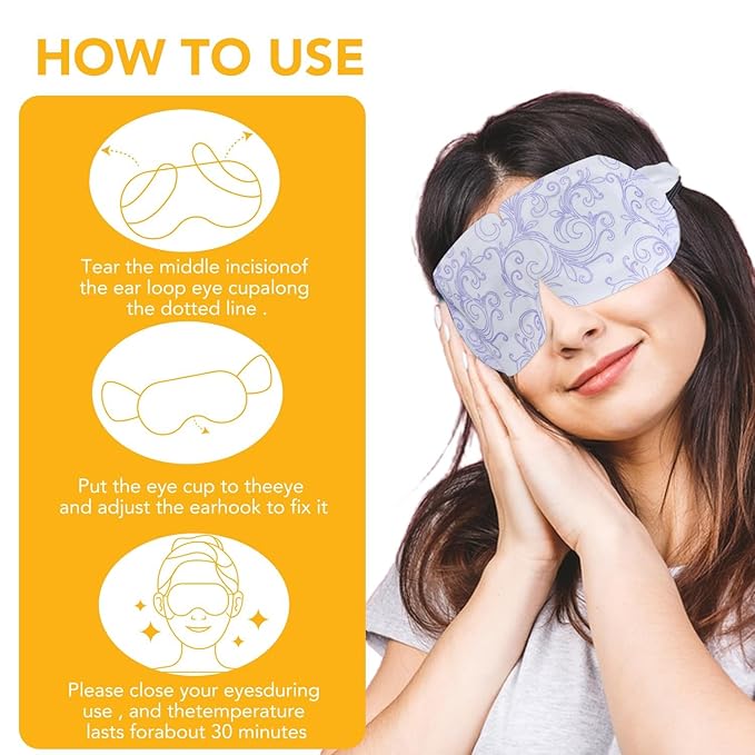 XPCARE 60 Pack Steam Eye Masks for Dry Eyes, Self Heated Steam Warm Eye Mask, Disposable Heated Eye Mask for Dark Circles, Puffy Eyes, Relief Stress Eye Fatigue（Chamomile）