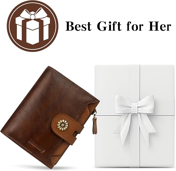 Wallet Women,RFID Blocking Leather Womens Wallet Bifold Compact Card Holder Small Wallet for Women with Removable ID Window zsbrown