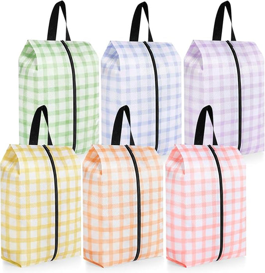 6 Pcs Travel Shoe Bags with Zipper Portable Suitcase Shoe Organizer Packing for Men Women Nylon Multicolor(L,Fresh Color)