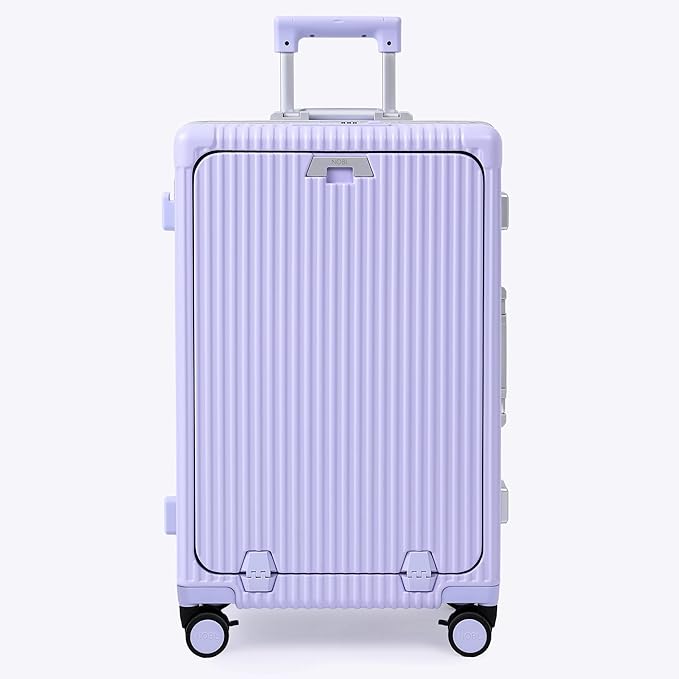 Nobl Travel Zipperless Check In Suitcase - Aluminum Frame, Medium Check In luggage 27x17.5x10.4 Airline Approved by Noble Travel - Polycarbonate Shell - TSA Locks, 360° Spinner Wheels - Lavender