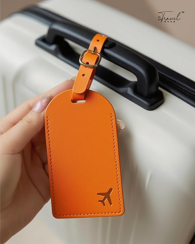 Luggage Tags for Suitcases, PU Leather Travel Tags for Luggage.(Orange)