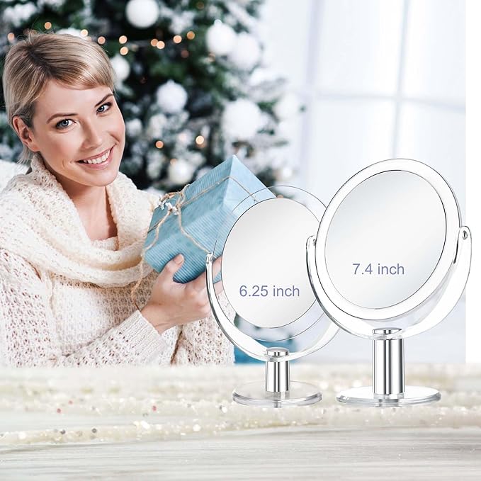 CLSEVXY Vanity Mirror Makeup Mirror with Stand, 1X/15X Magnification Double Sided 360 Degree Swivel Magnifying Mirror, 7.4 Inch
