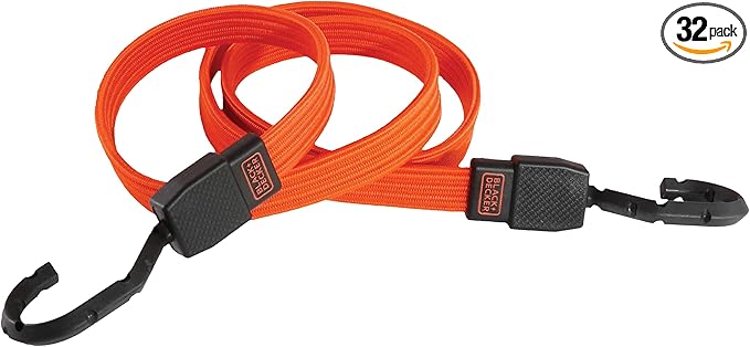 Black+Decker BDX1012-32PK Black/Orange 48" Flat Bungee Cord Straps, 32 Pack