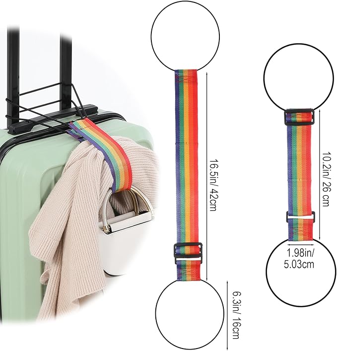 4 Pack Adjustable Luggage Straps Suitcase Belt for Add a Bag, Lightweight Easy Elastic Wrap Belts for Attaching Extra Bags, Luggage Straps Bag Bungee, Travel Accessories(Black/Rainbow)